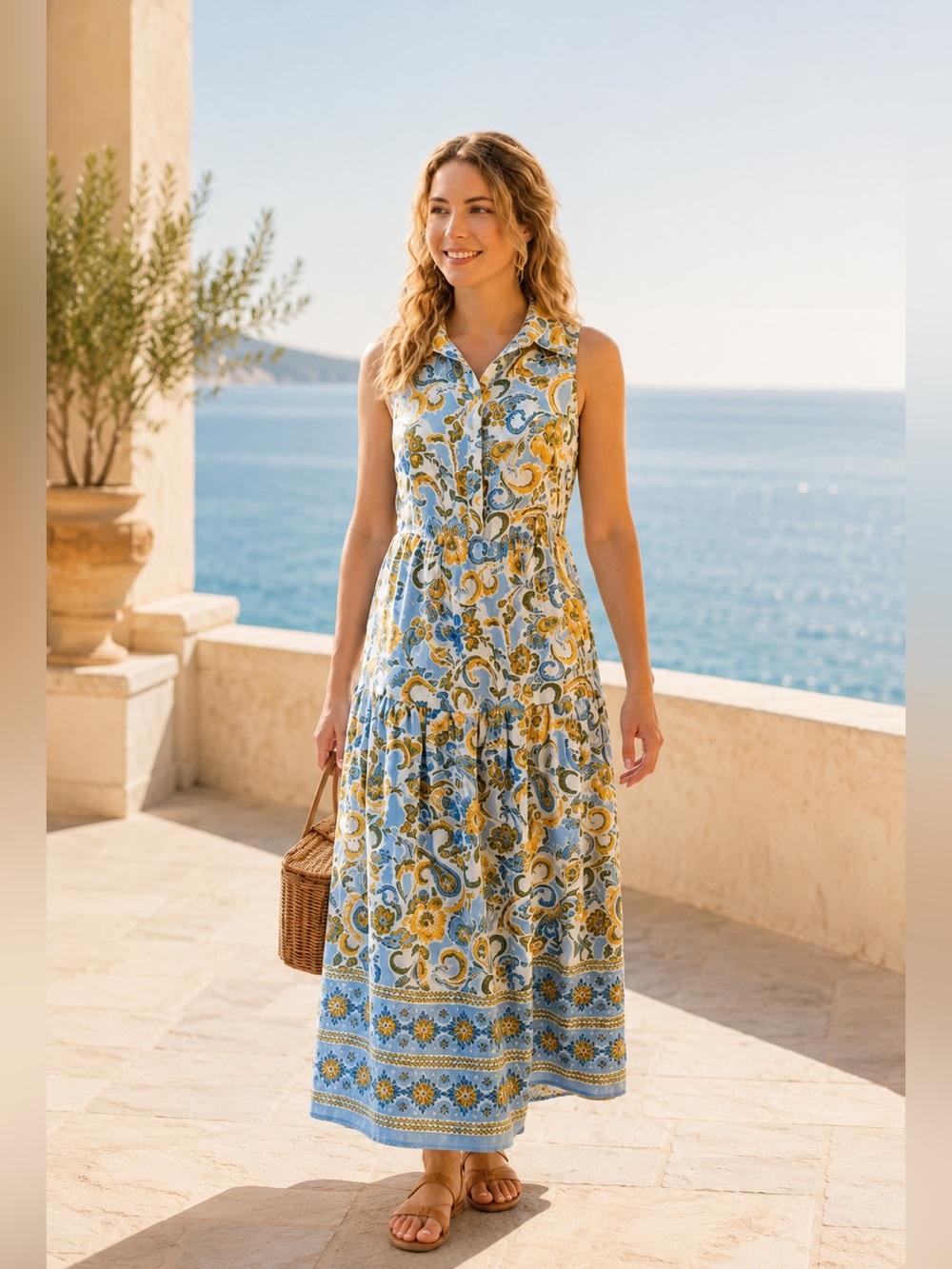 Calypso St. Barth Floral Paisley Sleeveless Maxi Dress NWT L